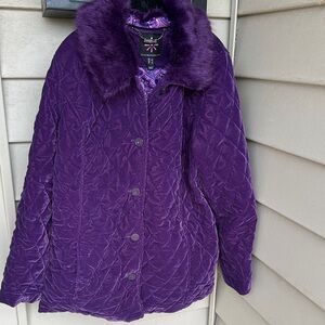 Isaac Mizrahi Live! Velvet Purple Quilted Women's Jacket w/ Faux Fur Collar, LG